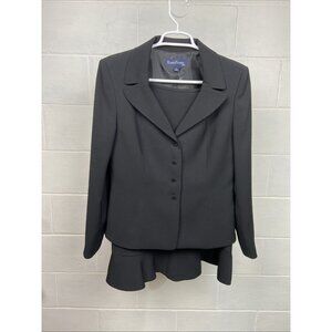 Evan Picone Women's 2 Pc Skirt Suit Size 10 Black Ruffle Hem Lined Jacket Office